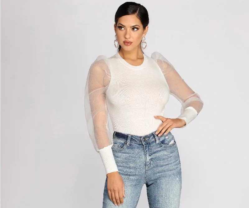 pullover sweater with ribbons -Sheer And Chic Sweater Crop Top