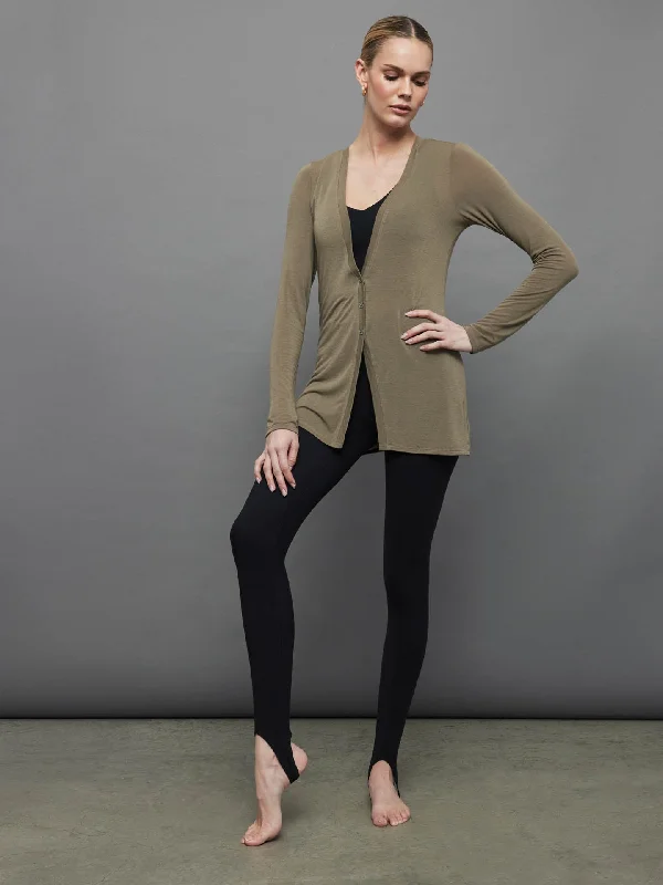 cardigan with pearl trim -Sia Cashmere Cardigan - Olive