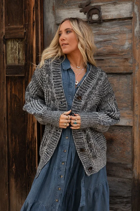 thick alpaca cardigan snug -Sunset Stroll Cardigan - Charcoal