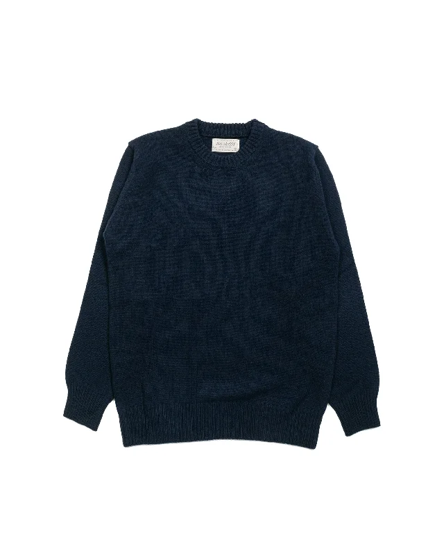 pullover sweater men block -The Real McCoy's MC21114 Wool Crewneck Sweater Navy