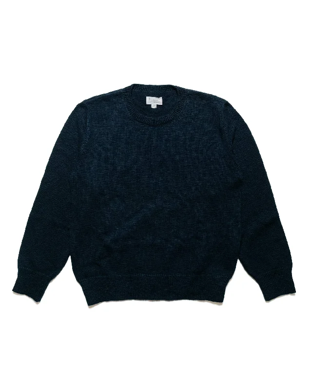 brushed linen pullover sweater -The Real McCoy's MC23014 Cotton Crewneck Sweater Ink Blue