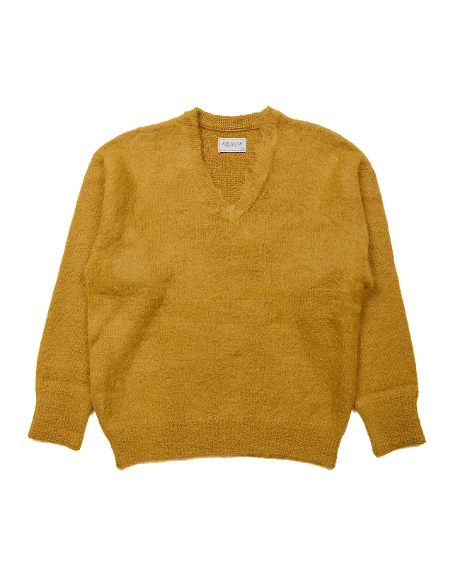 fuzzy mohair pullover sweater -The Real McCoy's MC23109 JM Mohair V-Neck Sweater Mustard