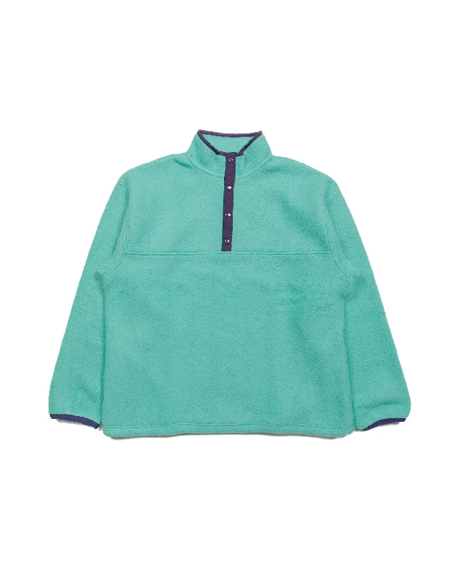 pullover sweater with sides -The Real McCoy's MJ23114 Snap Front Pull-Over Fleece Teal