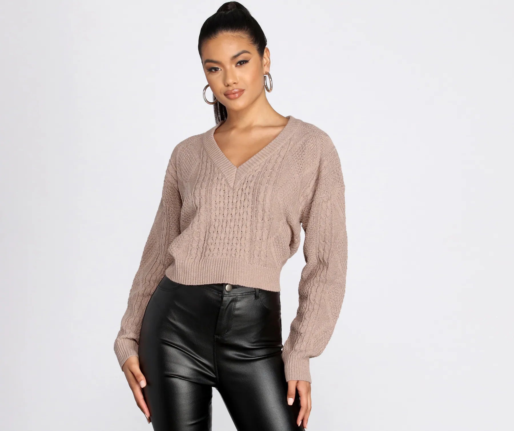 pullover sweater women rich sepia -Tie Back Cropped Sweater