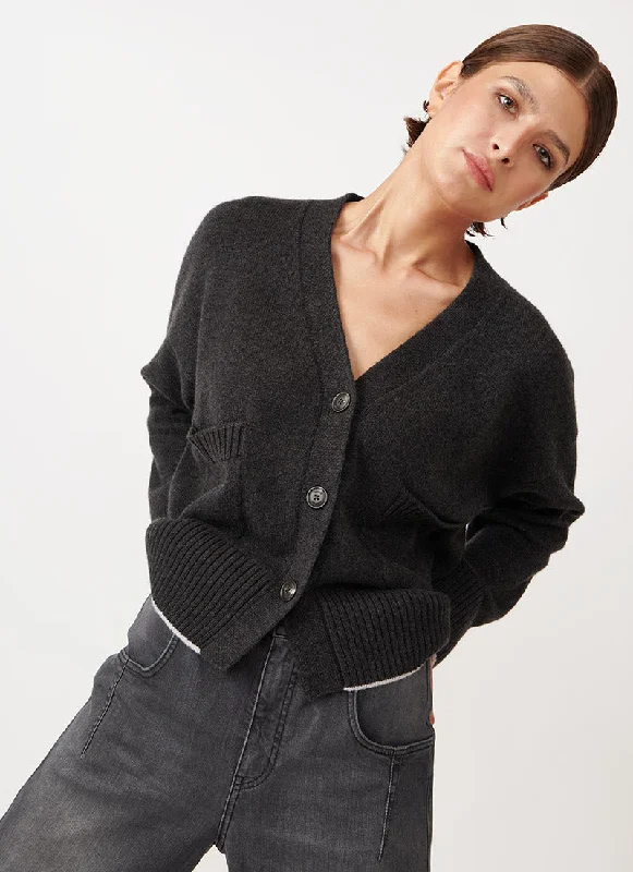 cardigan for women rich sepia -V-Neck Boxy Cashmere Cardigan