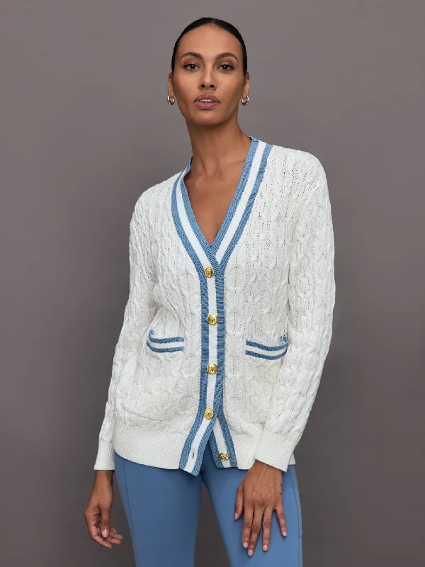 cardigan men wave pattern -Varsity Cable Knit Cardigan - Cream