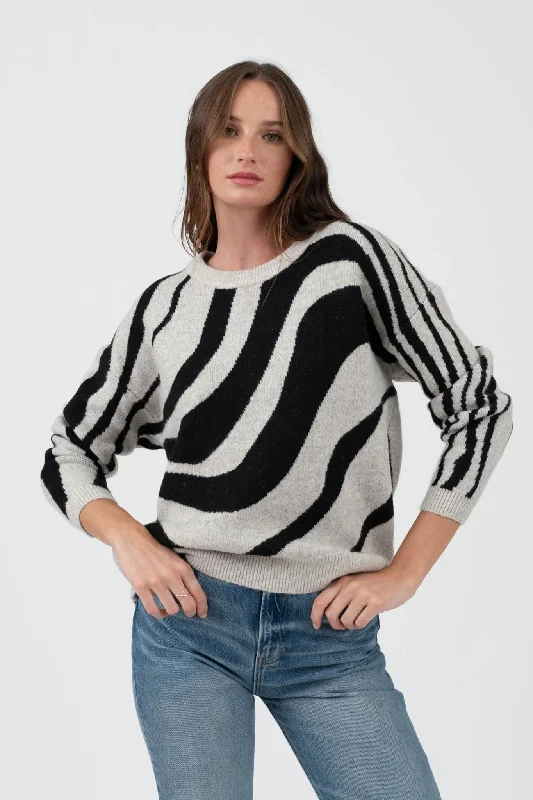 pullover sweater with velvet -Zebra Print Long Sleeve Sweater