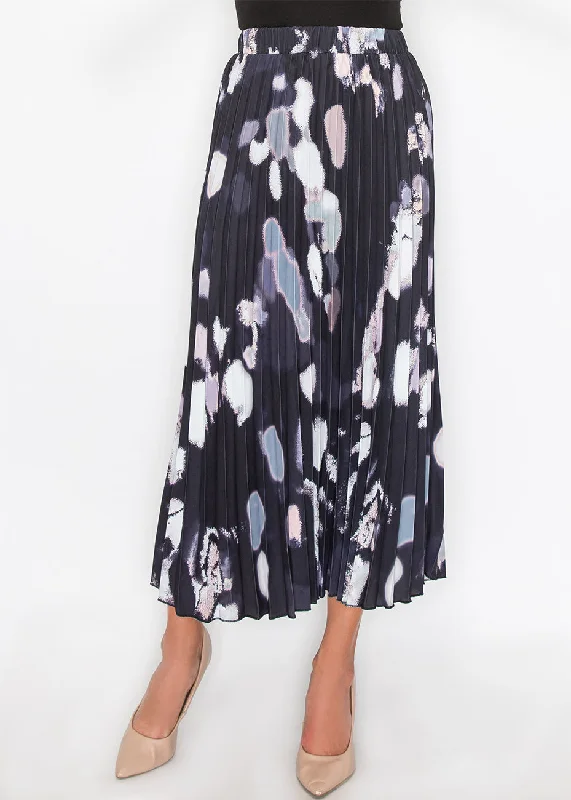 monochrome skirts -Abstract Pleated Black Midi Skirt