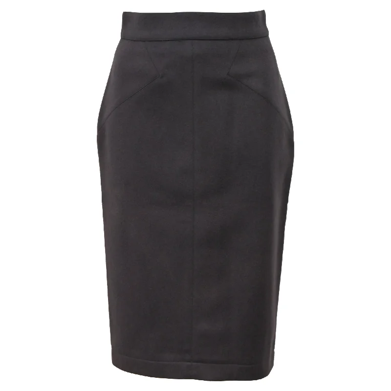 chartreuse lounge skirts -Alaïa Midi Decorative-Stitching Pencil Skirt in Grey Wool