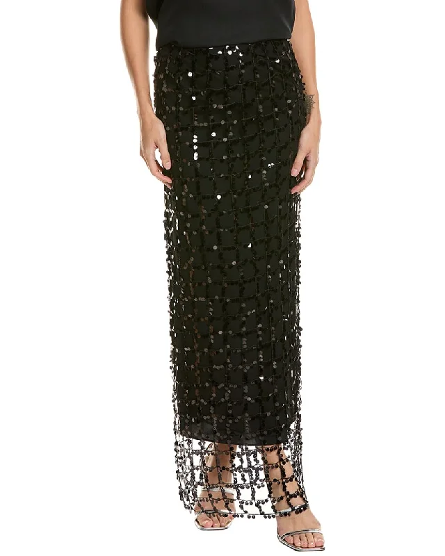 quarter length skirts -Alberta Ferretti Sequin Net Silk Maxi Skirt