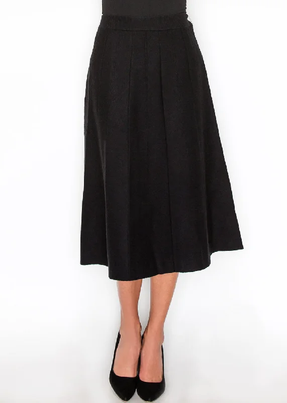 sweat-wicking skirts -Black Pleated Knit Midi Skirt