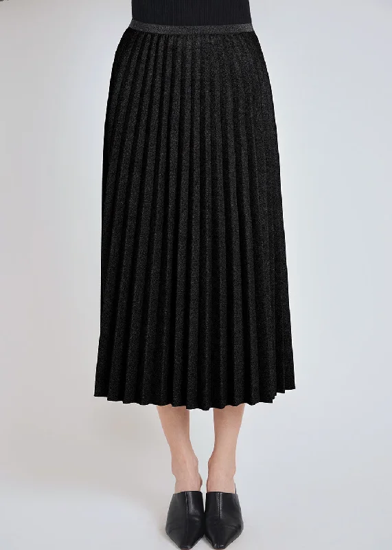 boat cut skirts -Black Pleated Suede Midi Skirt