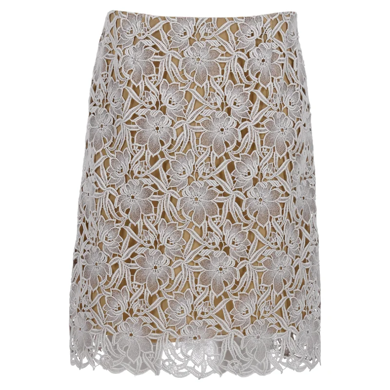 paprika grid skirts -Burberry Knee Length Lace Skirt in White Cotton