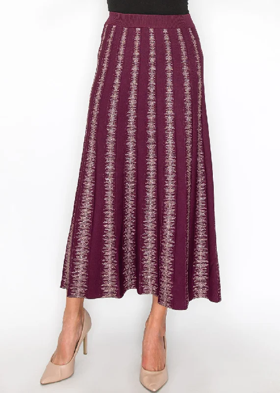 women’s travel skirts -Burgundy Skirt with Metallic Stripe Details