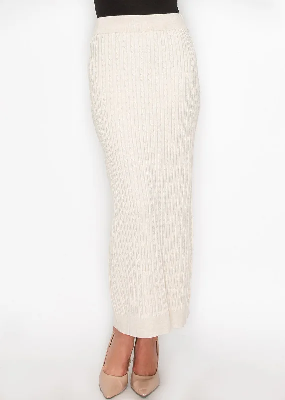 denim blue skirts -Cable Knit Cream Maxi Skirt