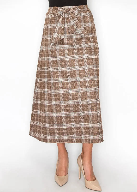 infant print skirts -Classic Brown Plaid Skirt with Tie Waist