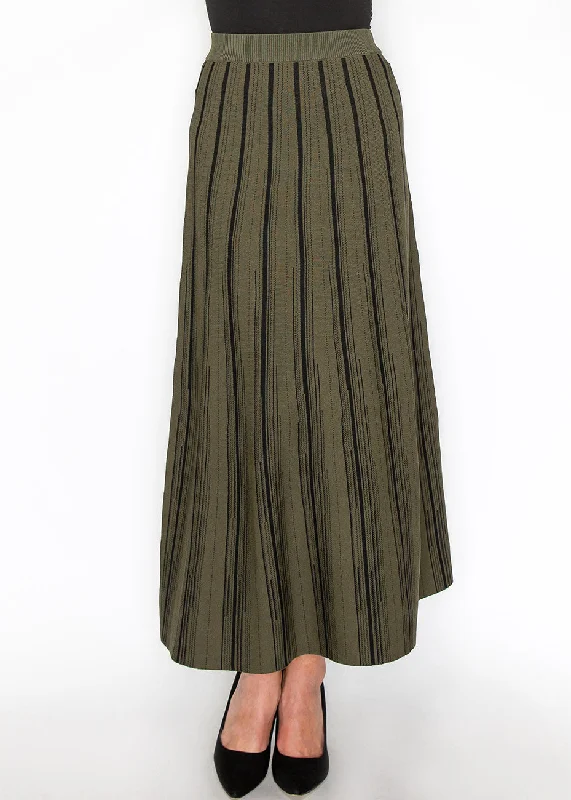 lime tactical skirts -Classic Olive Striped Midi Skirt