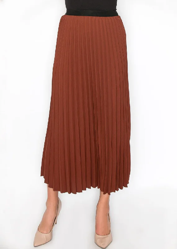 flutter hem skirts -Classic Pleated Rust Midi Skirt