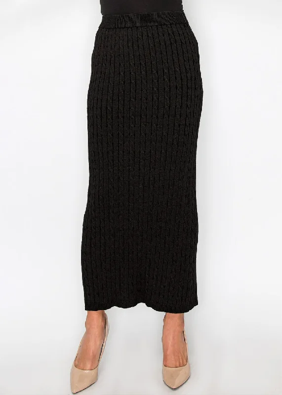 vibrant hue skirts -Elegant Black Cable Knit Skirt