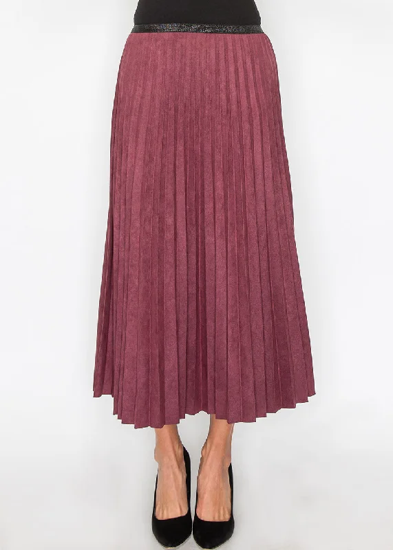 ash grey skirts -Elegant Burgundy Suede Pleat Midi Skirt