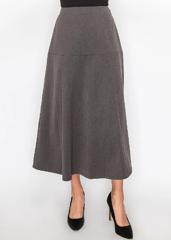 extended flare skirts -Gray Panel Midi Skirt