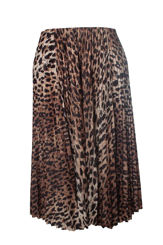 notch weave skirts -leopard print silk pleated midi skirt