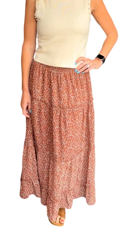 pair graphic skirts -Mix Floral Maxi Skirt In Tan