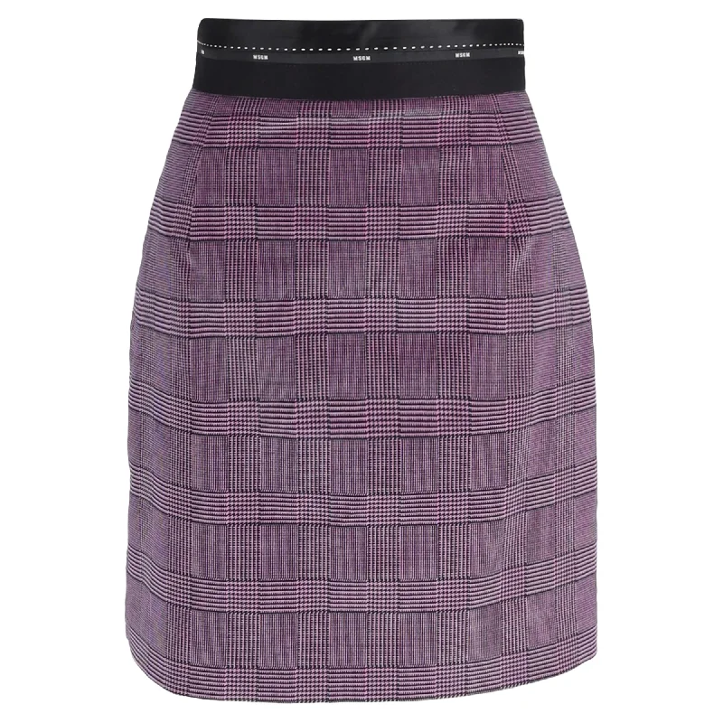 purl pattern skirts -MSGM Prince Of Wales Plaid Mini A-Line Skirt in Pink Wool