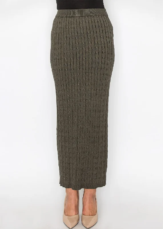 duo matching skirts -Olive Cable-Knit Long Skirt