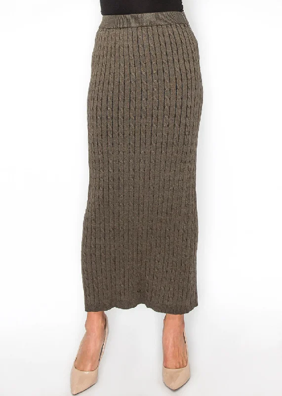 collar waist skirts -Olive Cable-Knit Maxi Skirt