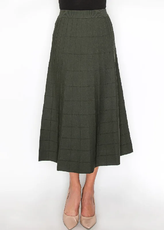 easy flow skirts -Olive Grid A-Line Knit Skirt