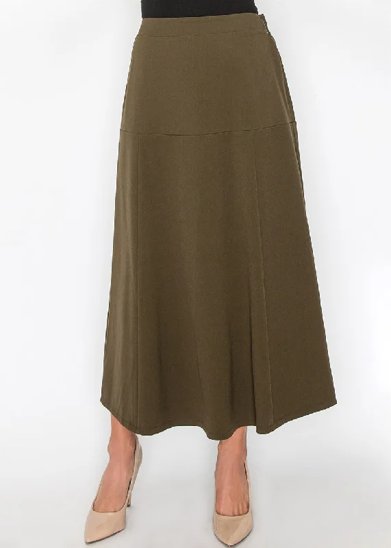 quirky print skirts -Olive Panel Midi Skirt