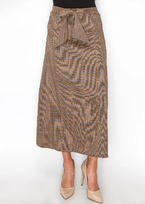 tropical breeze skirts -Plaid Tie-Front Midi Skirt