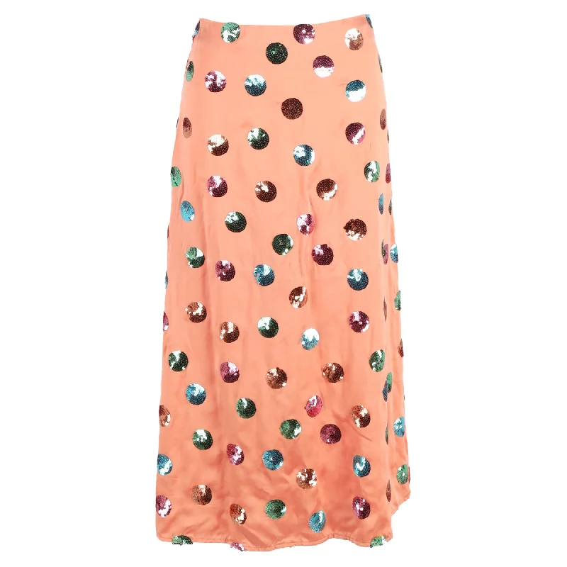 gunmetal grid skirts -Rixo Kelly Sequin-Embellished Midi Skirt In Pink Silk