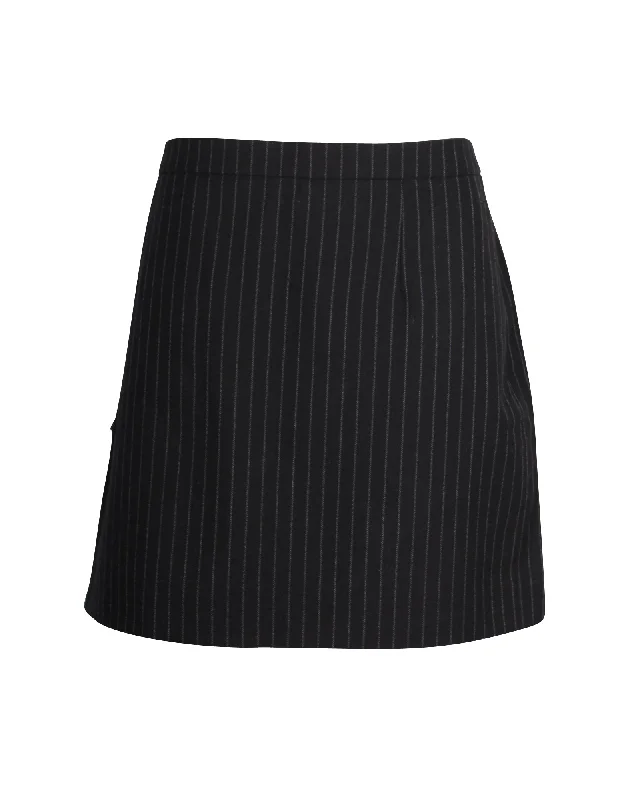 chevron trim skirts -Saint Laurent Pinstriped Mini Skirt in Black Wool