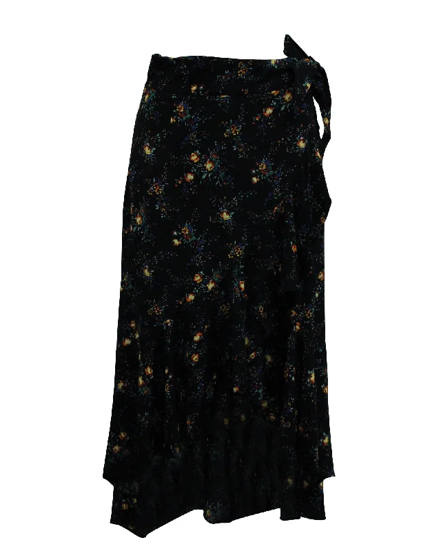 toddler grid skirts -Sandro Floral Print Asymmetric Skirt in Black Viscose