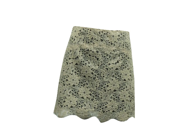 slim stretch skirts -Sandro Paris Lace Short Skirt in Beige Polyamide