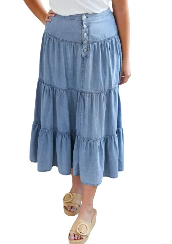 wide pattern skirts -Sandy Denim Skirt In Light Denim