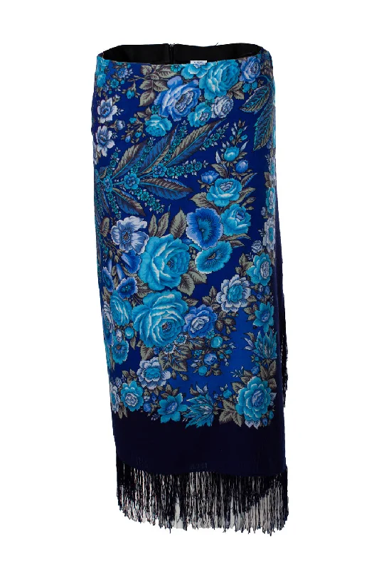 bold utility skirts -Scarf fringe skirt in blue