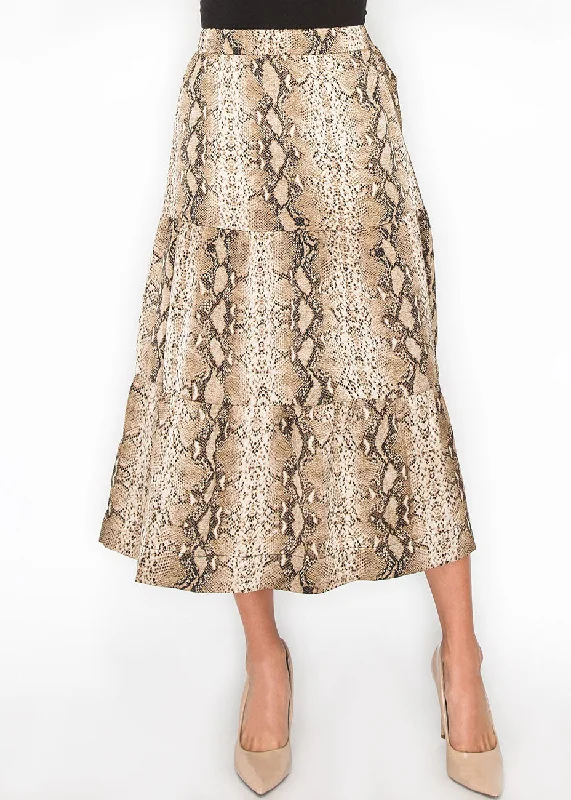 peach comfy skirts -Snakeskin Print Tiered A-Line Skirt