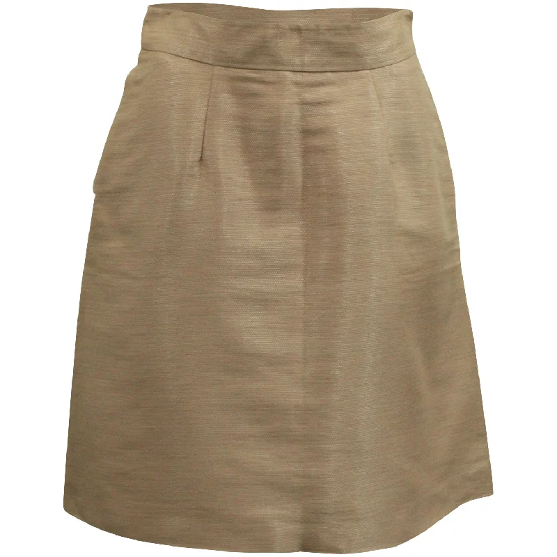 heavy stretch skirts -Valentino In-seam Pockets A-Line Skirt in Beige Silk