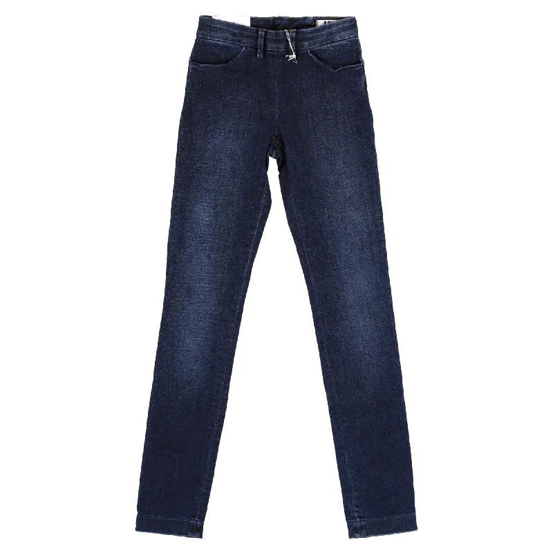 gathered hem pants -Acne Studios Back Zipped Straight-Leg Jeans in Blue Cotton Denim