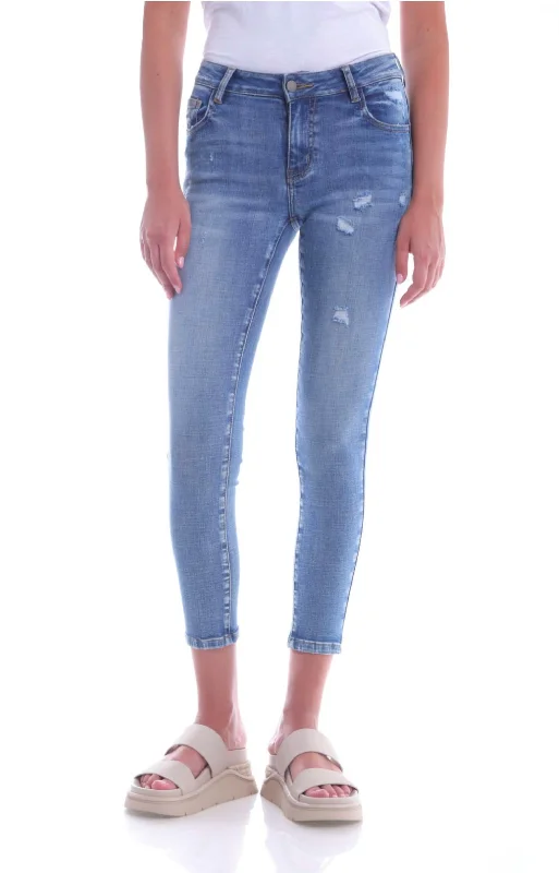 crisp pattern pants -Ariella Mid Rise Distressed Skinny Jean In Light Wash