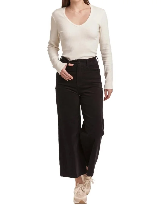 celery stretch pants -Aubrey Baby Cord Wide Leg Jean In Black