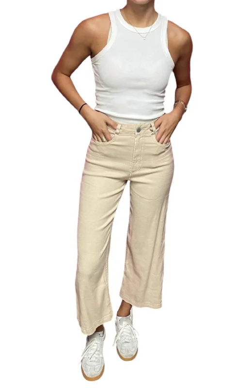 teen active pants -Aubrey Wide Leg Cropped Pants In Soft Seashell