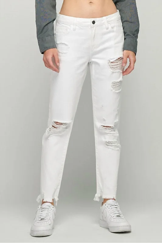 snow white pants -Bailey White Distressed Boyfriend