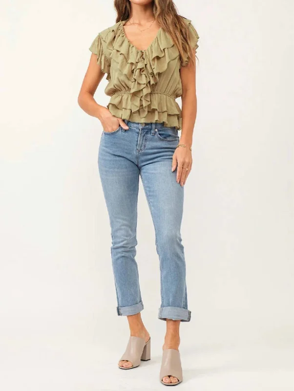 chest patch pants -Blair Mid Rise Straight Leg Jeans In Light Denim