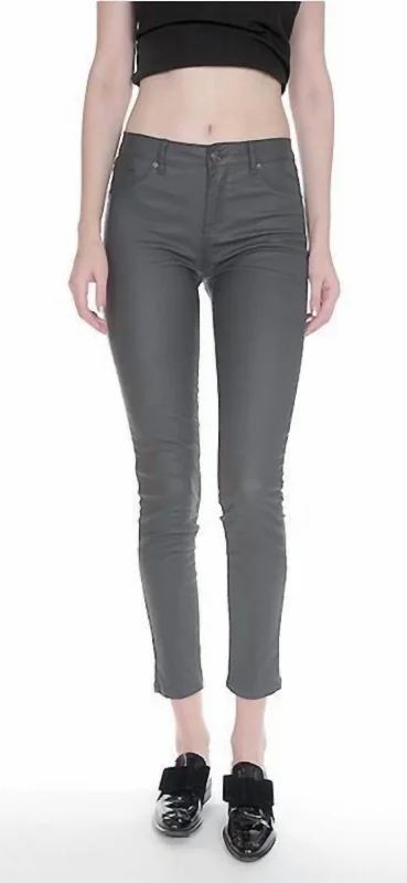 chevron trim pants -Cheri Coated Skinny Jeans In Grey