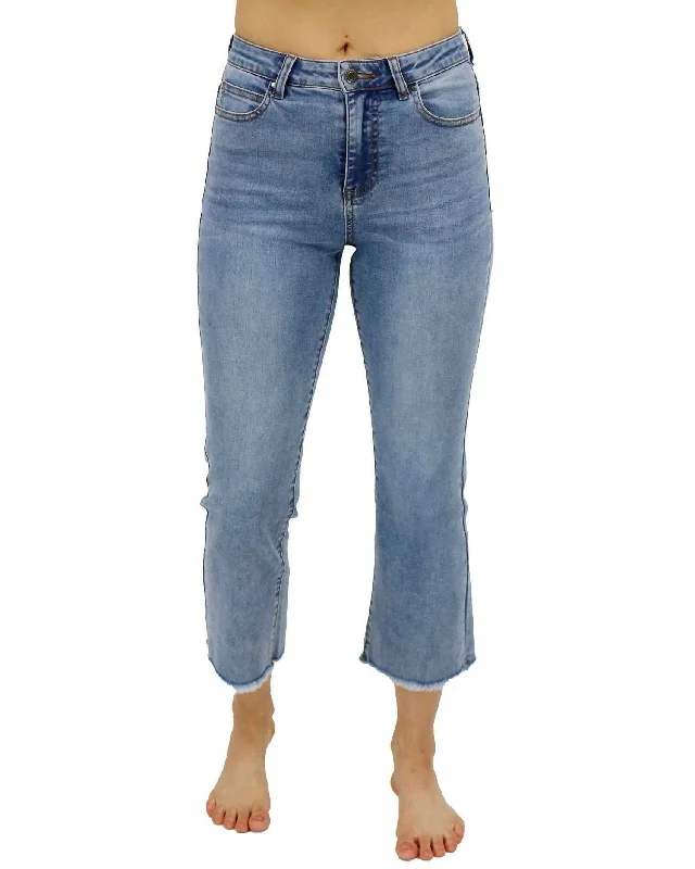 slim pattern pants -Crop Flare Jeans In Medium Standard Wash