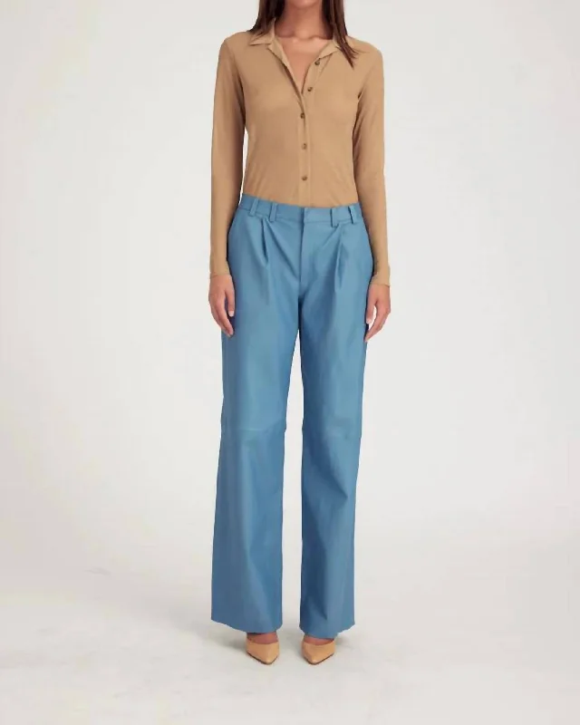 sci-fi design pants -Deep Pleat Leather Trousers In Chambray Blue